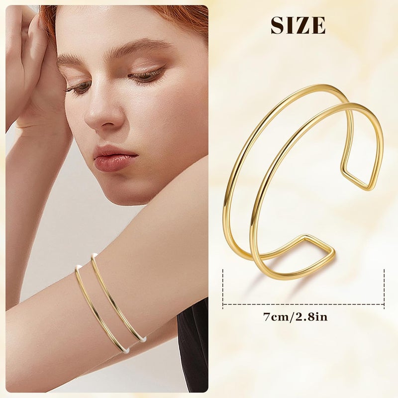 NICEIGHT 3Pcs Arm Cuff for Women Open Upper Arm Cuff Bangle Armlet Gold Silver Adjustable Armband Arm Bracelet Set - Image 3
